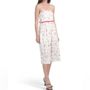 Chic Floral Strapless Midi dress  in White